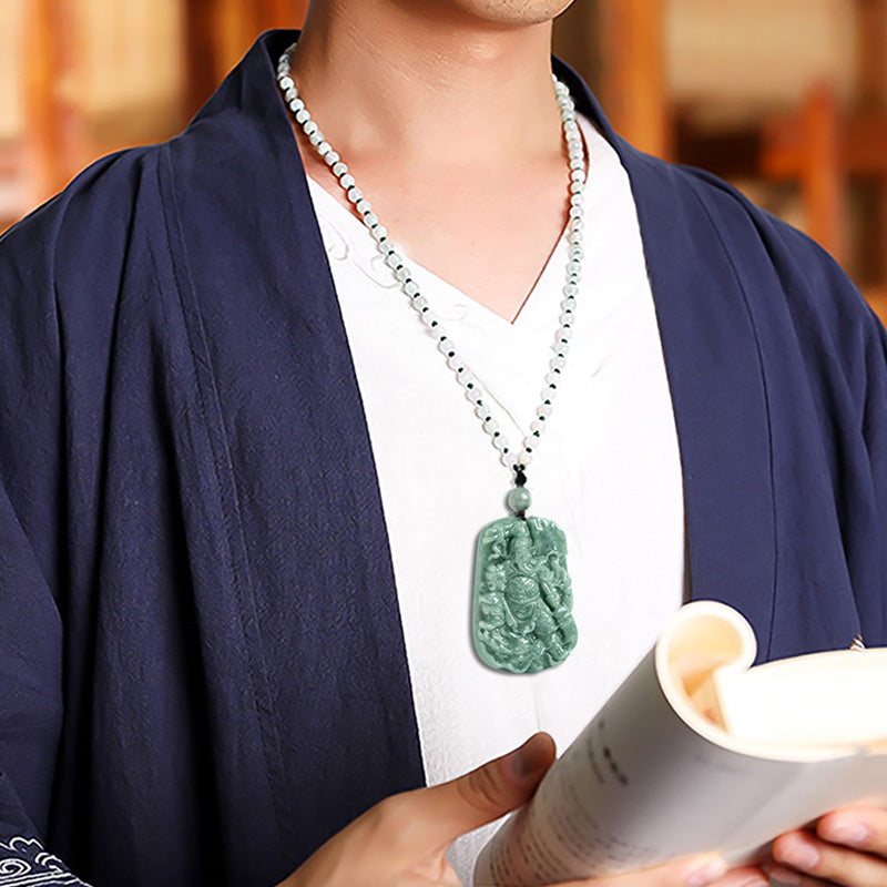 Collier pendentif Guan Gong en jade naturel