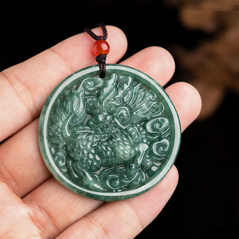 Collier Kirin Abondance en jade naturel | Prospérité et chance