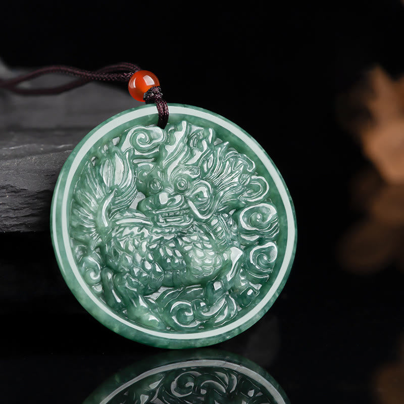 Collier Kirin Abondance en jade naturel | Prospérité et chance