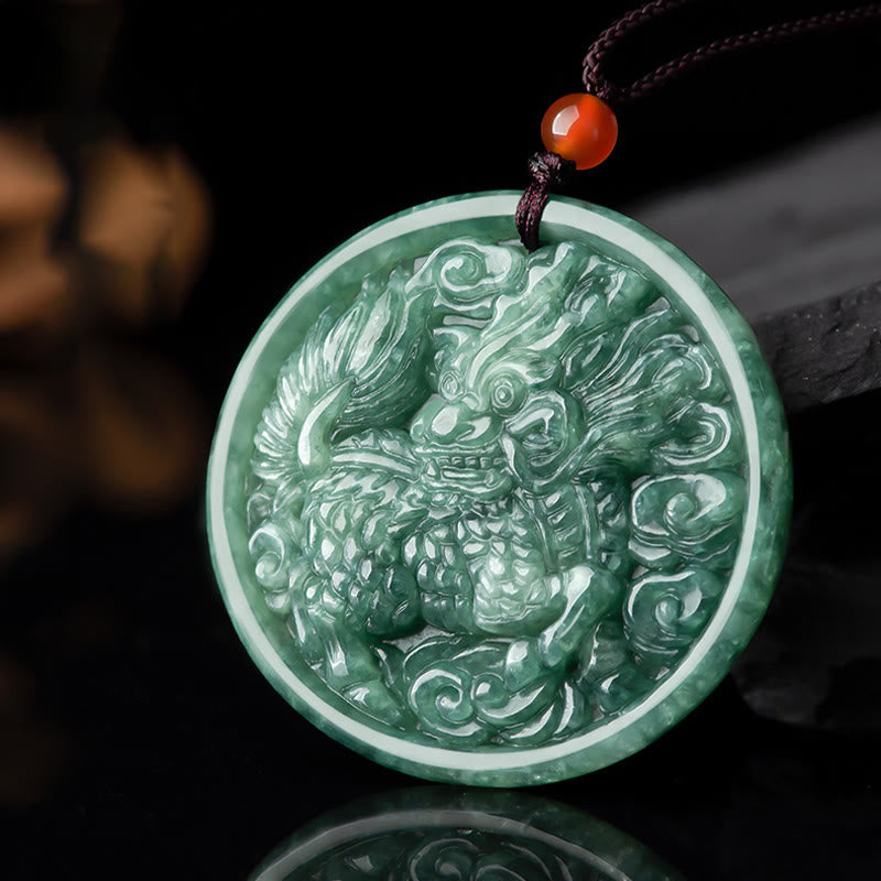 Collier Kirin Abondance en jade naturel | Prospérité et chance