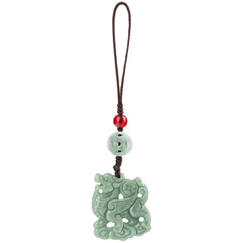 Décoration suspendue en jade naturel Kirin Prosperity pour téléphone