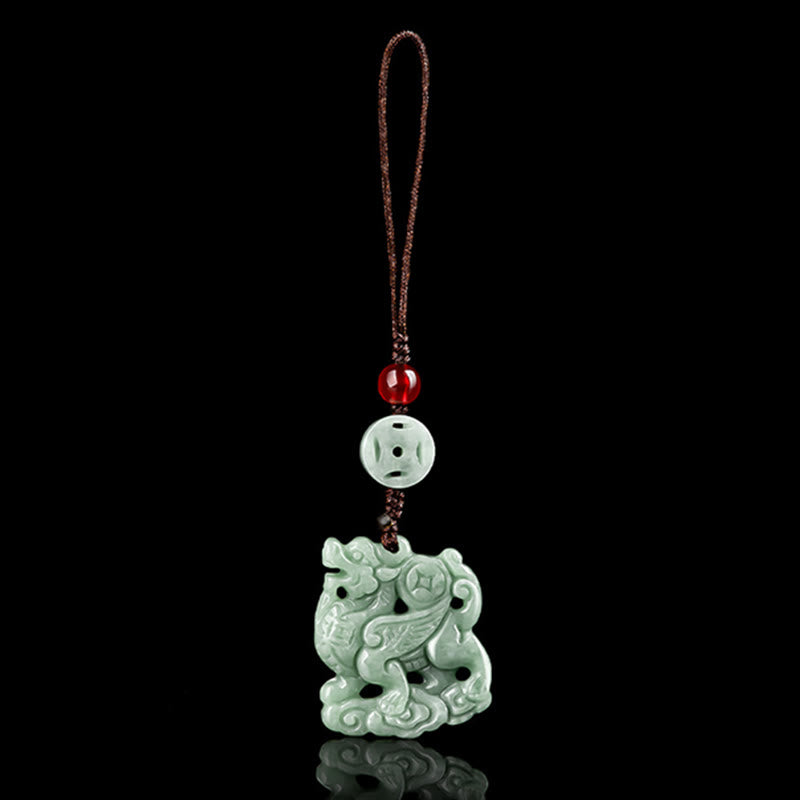 Décoration suspendue en jade naturel Kirin Prosperity pour téléphone