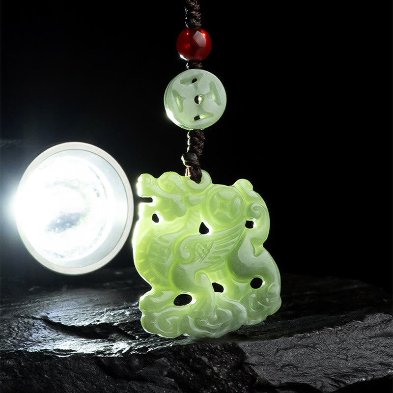 Décoration suspendue en jade naturel Kirin Prosperity pour téléphone
