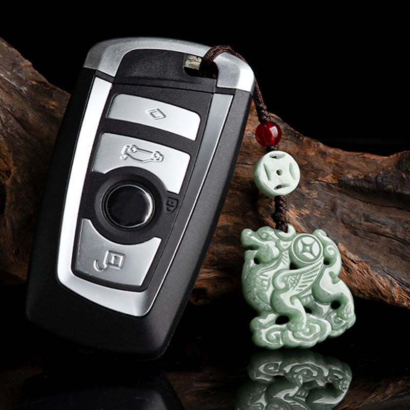 Décoration suspendue en jade naturel Kirin Prosperity pour téléphone