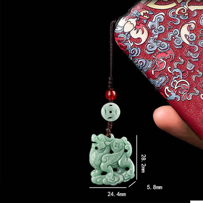 Décoration suspendue en jade naturel Kirin Prosperity pour téléphone