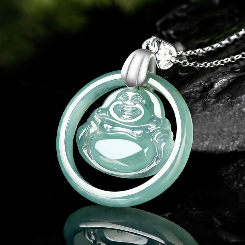 Collier Bouddha rieur en jade naturel pour l'abondance et la joie