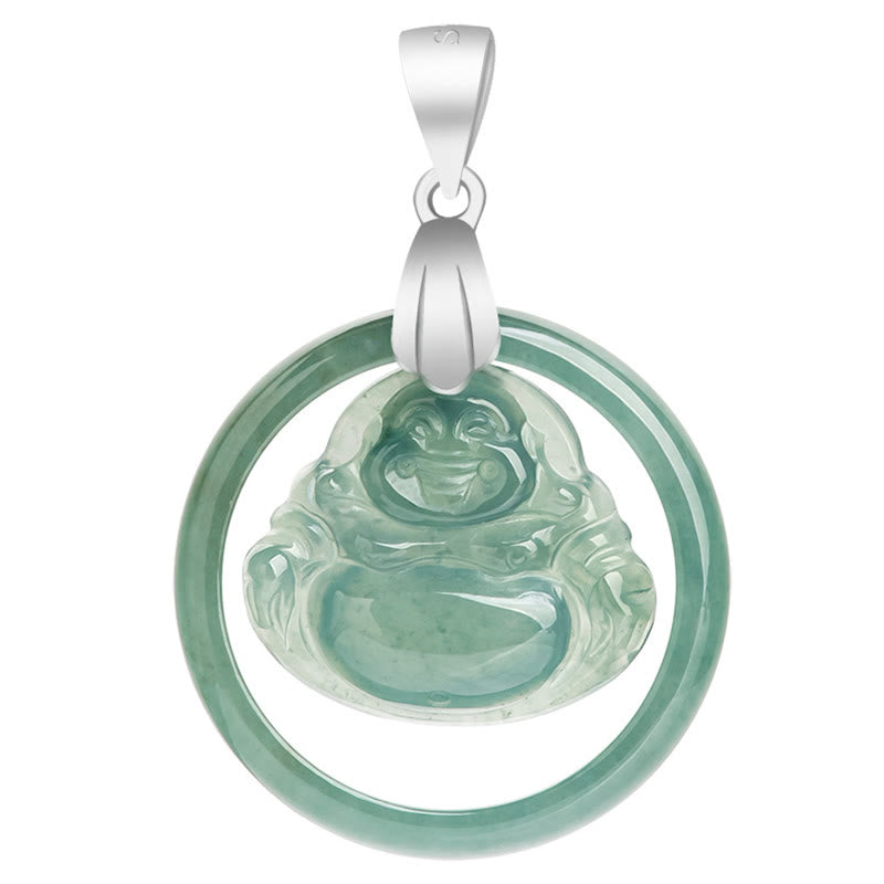 Collier Bouddha rieur en jade naturel pour l'abondance et la joie