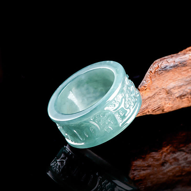 Bague de prospérité en jade naturel Om Mani Padme Hum 18 mm