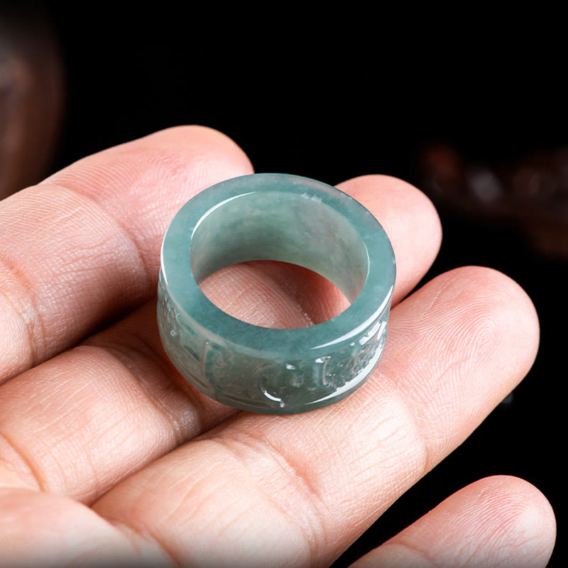 Bague de prospérité en jade naturel Om Mani Padme Hum 18 mm