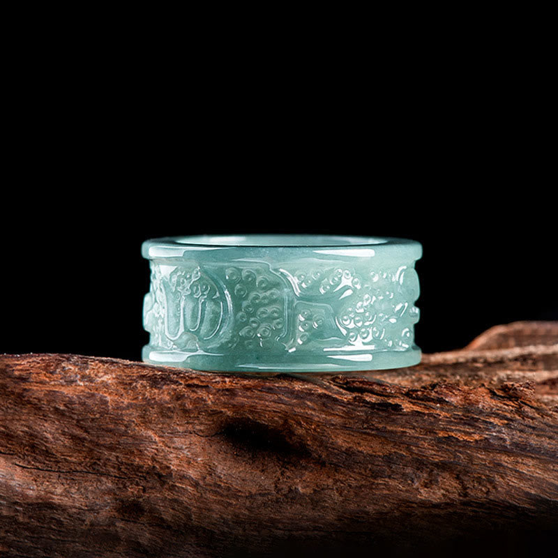 Bague de prospérité en jade naturel Om Mani Padme Hum 18 mm