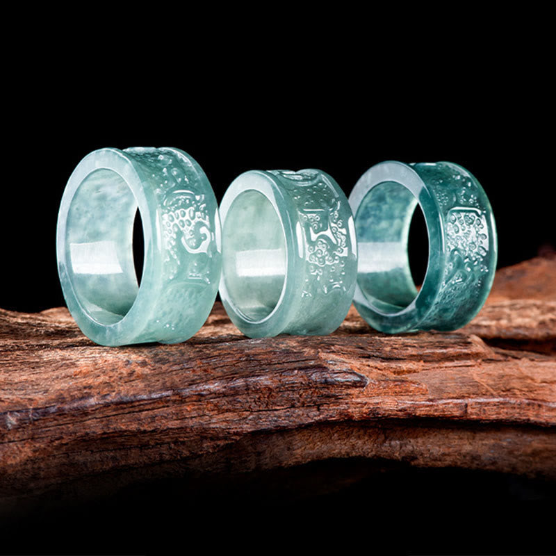 Bague de prospérité en jade naturel Om Mani Padme Hum 18 mm