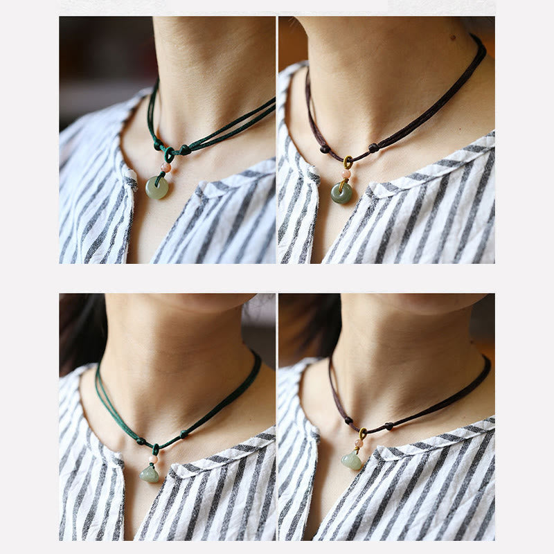 Collier en jade naturel avec boucle de paix et lotus | Énergie d'abondance