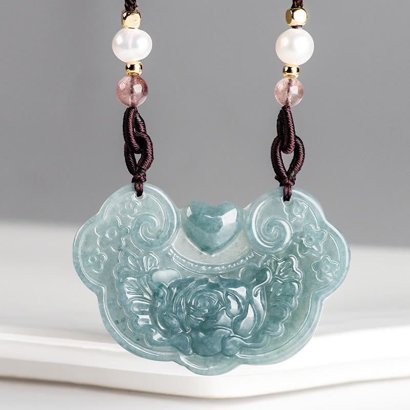 Collier pendentif fleur de pivoine en jade naturel, 32,5 mm