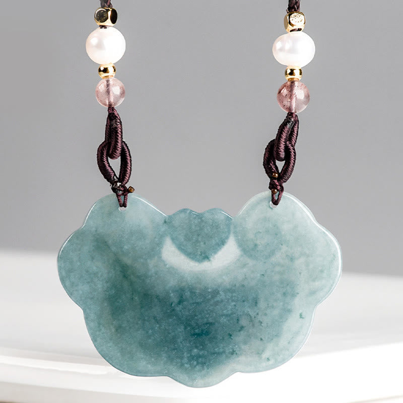 Collier pendentif fleur de pivoine en jade naturel, 32,5 mm