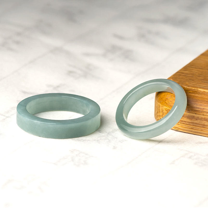 Bague porte-bonheur en jade naturel, ronde/carrée, 18 mm | Sons de guérison