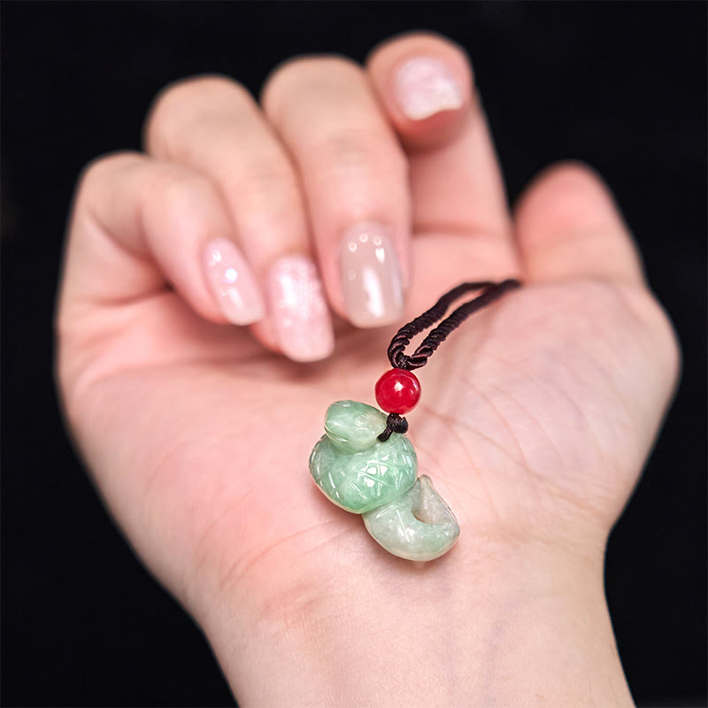 Collier serpent en jade naturel | Pendentif porte-bonheur du zodiaque chinois