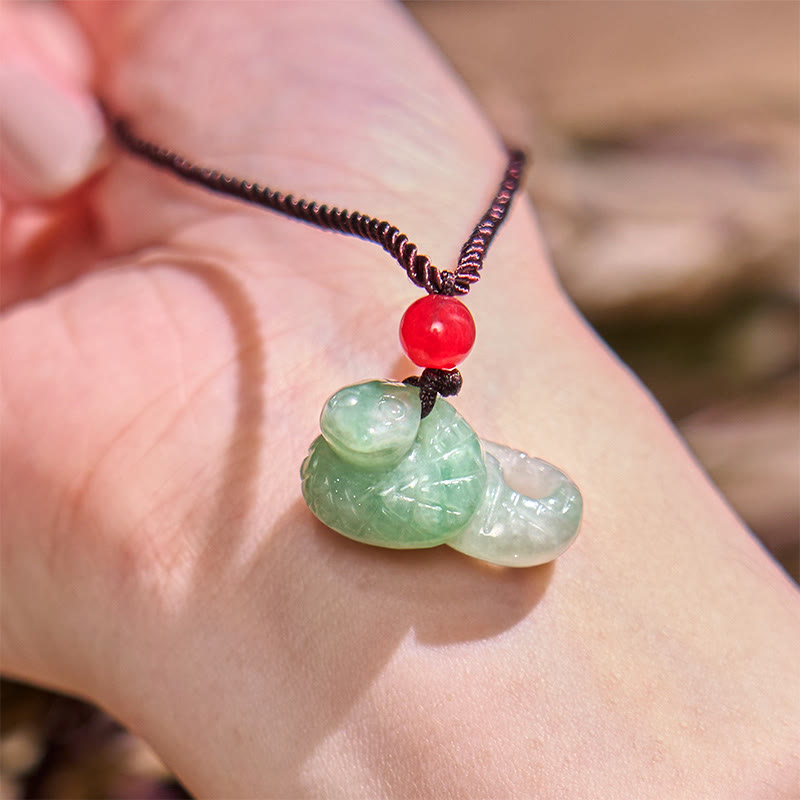Collier serpent en jade naturel | Pendentif porte-bonheur du zodiaque chinois