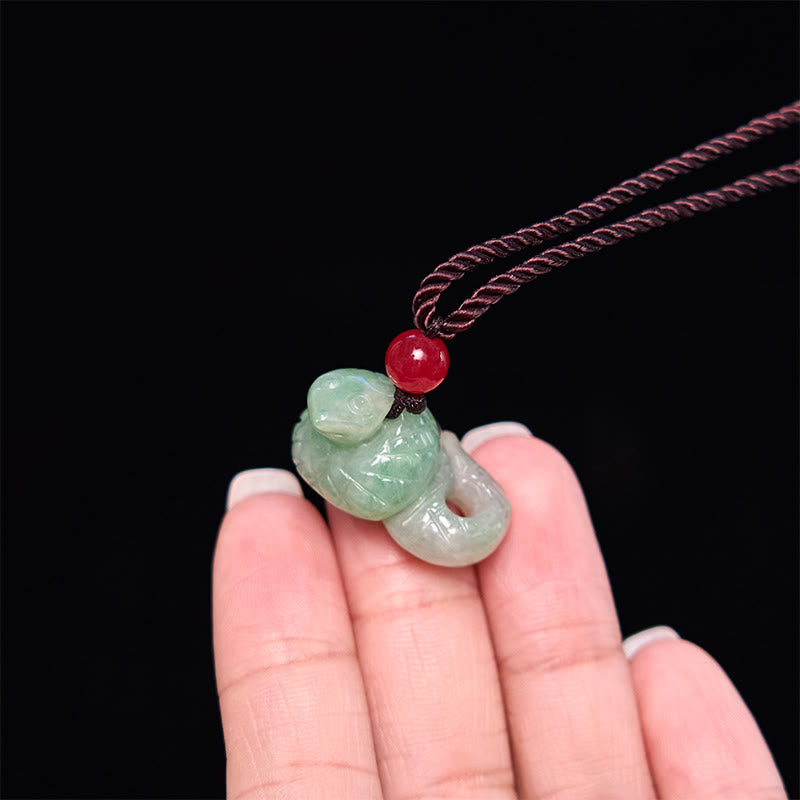 Collier serpent en jade naturel | Pendentif porte-bonheur du zodiaque chinois