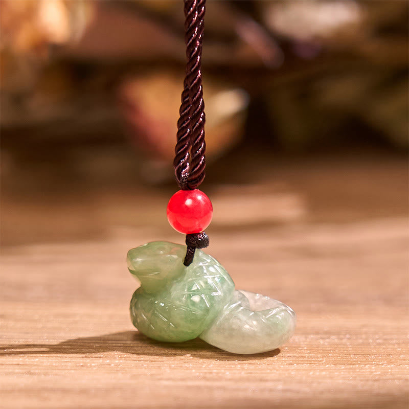 Collier serpent en jade naturel | Pendentif porte-bonheur du zodiaque chinois