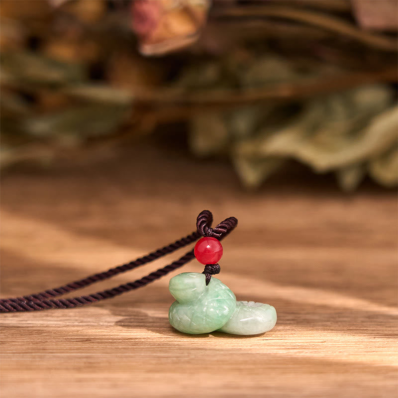 Collier serpent en jade naturel | Pendentif porte-bonheur du zodiaque chinois