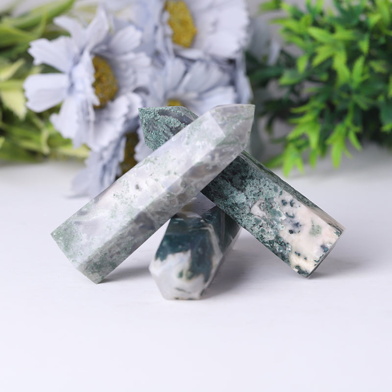 Natural Moss Agate Crystal Tower 2.4-4.5 Inch Healing Point