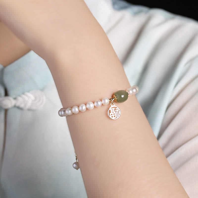 Bracelet en jade Hetian et perles naturelles pour le bonheur et la guérison