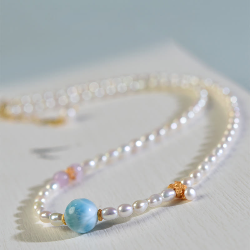 Collier Sincérité en perles de larimar naturelles 40 cm | Sons de guérison
