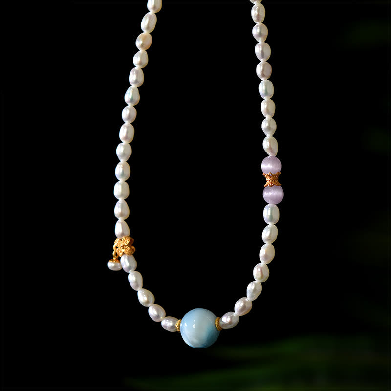 Collier Sincérité en perles de larimar naturelles 40 cm | Sons de guérison