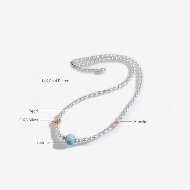 Collier Sincérité en perles de larimar naturelles 40 cm | Sons de guérison