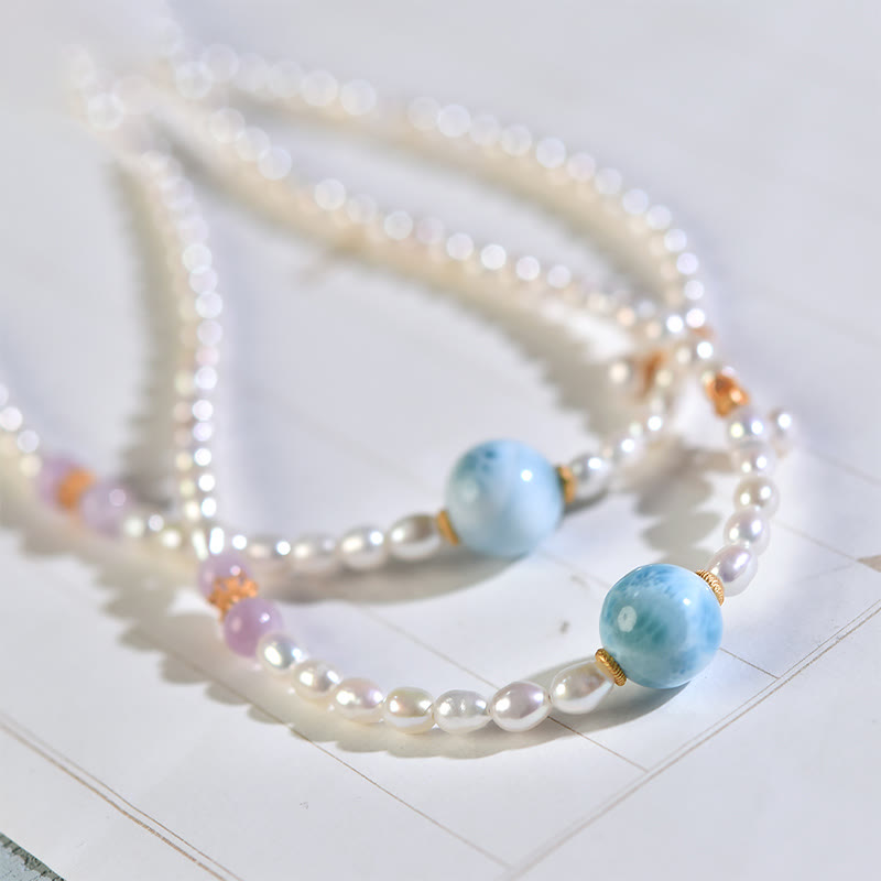 Collier Sincérité en perles de larimar naturelles 40 cm | Sons de guérison