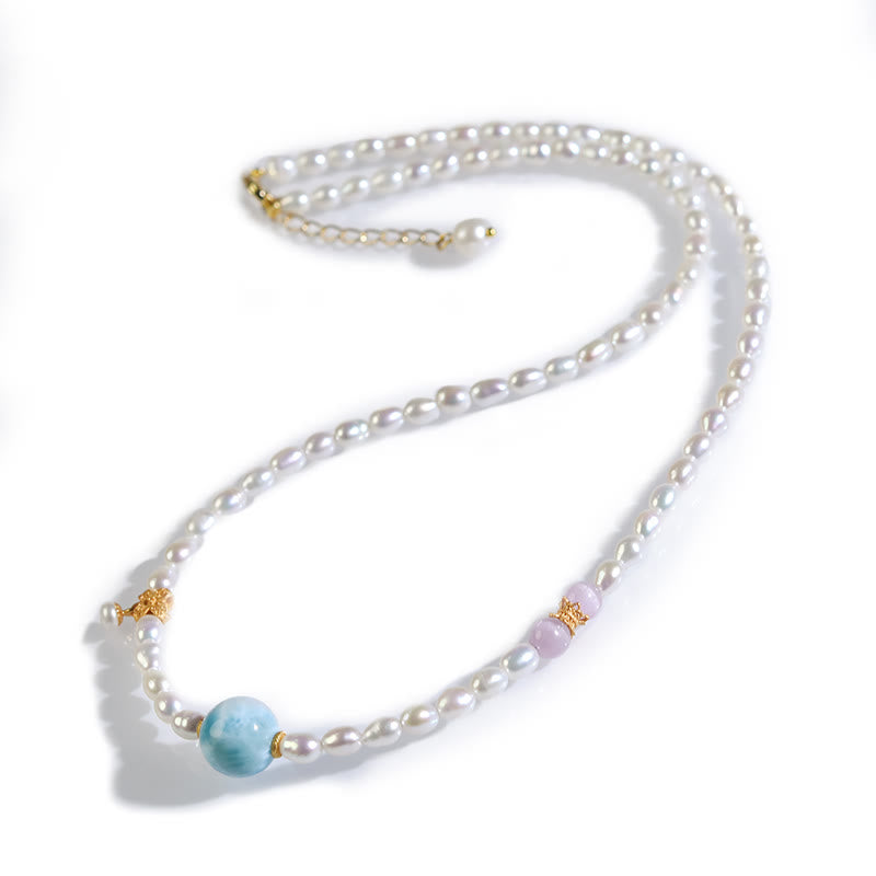 Collier Sincérité en perles de larimar naturelles 40 cm | Sons de guérison