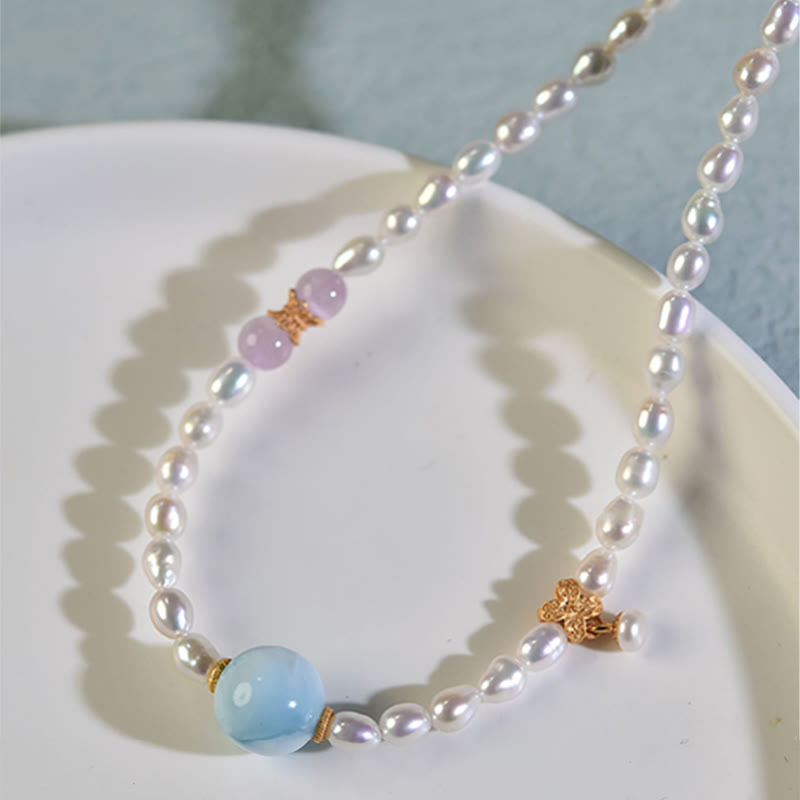 Collier Sincérité en perles de larimar naturelles 40 cm | Sons de guérison
