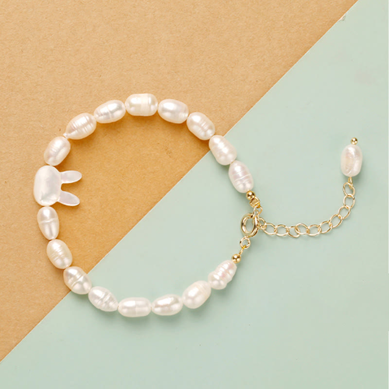 Bracelet de sincérité en perles naturelles avec breloque lapin mignon