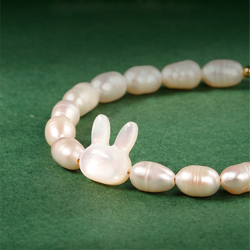 Bracelet de sincérité en perles naturelles avec breloque lapin mignon