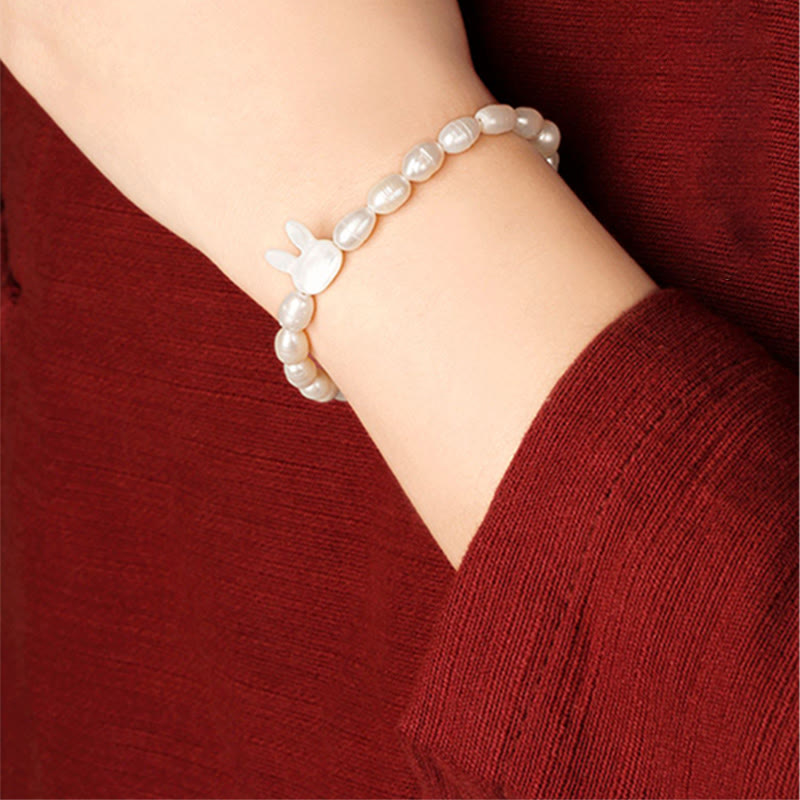 Bracelet de sincérité en perles naturelles avec breloque lapin mignon