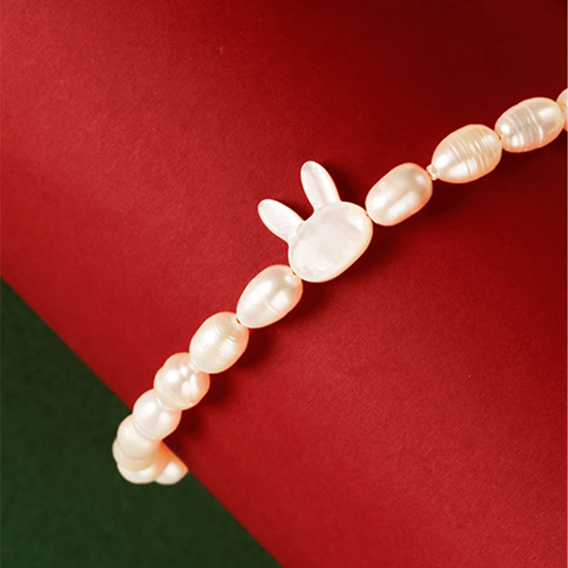 Bracelet de sincérité en perles naturelles avec breloque lapin mignon