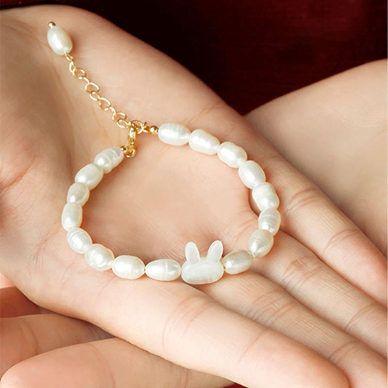Bracelet de sincérité en perles naturelles avec breloque lapin mignon