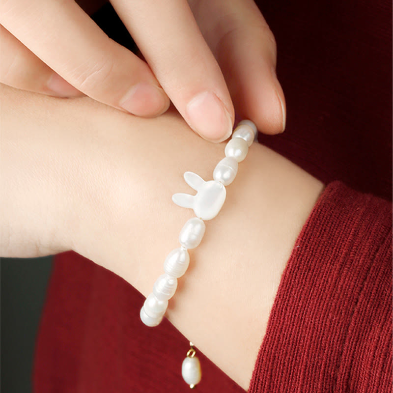 Bracelet de sincérité en perles naturelles avec breloque lapin mignon