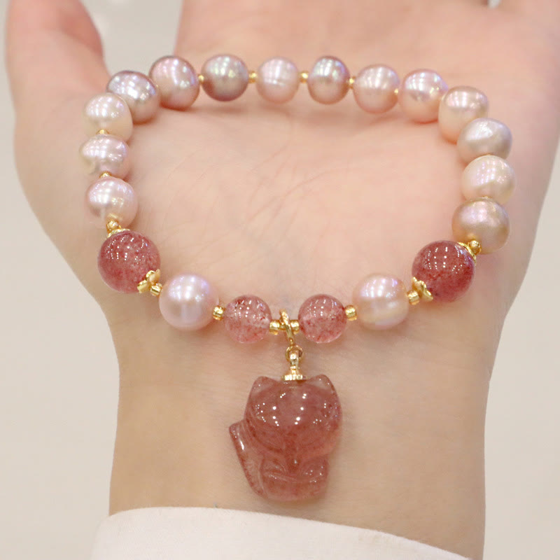 Bracelet de guérison en perles naturelles et quartz fraise