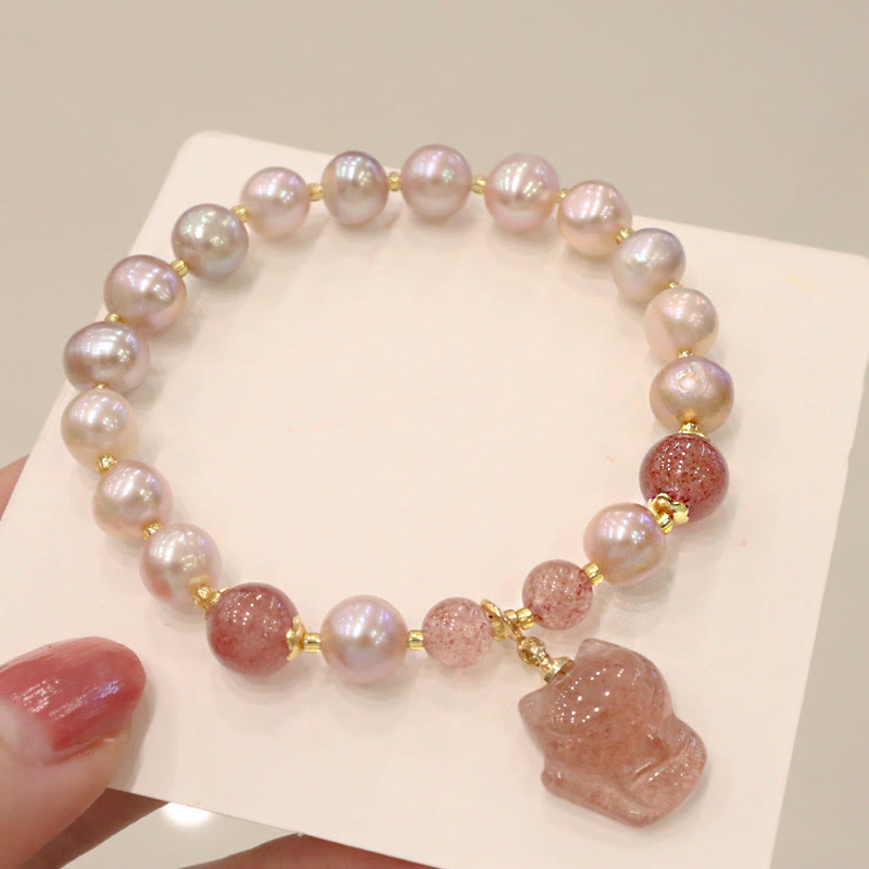 Bracelet de guérison en perles naturelles et quartz fraise