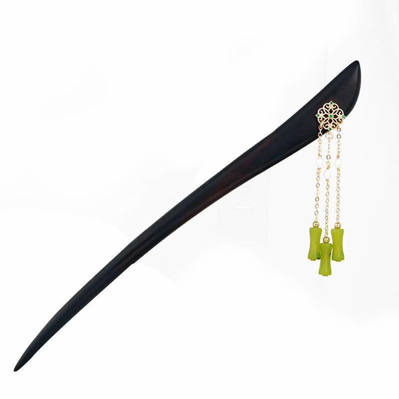 Épingle à cheveux à pompons en bois d'ébène et péridot naturel
