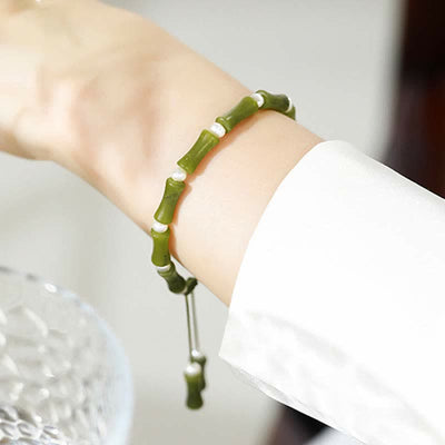 Bracelet spirituel en péridot naturel avec motif bambou pour l'amour et la paix