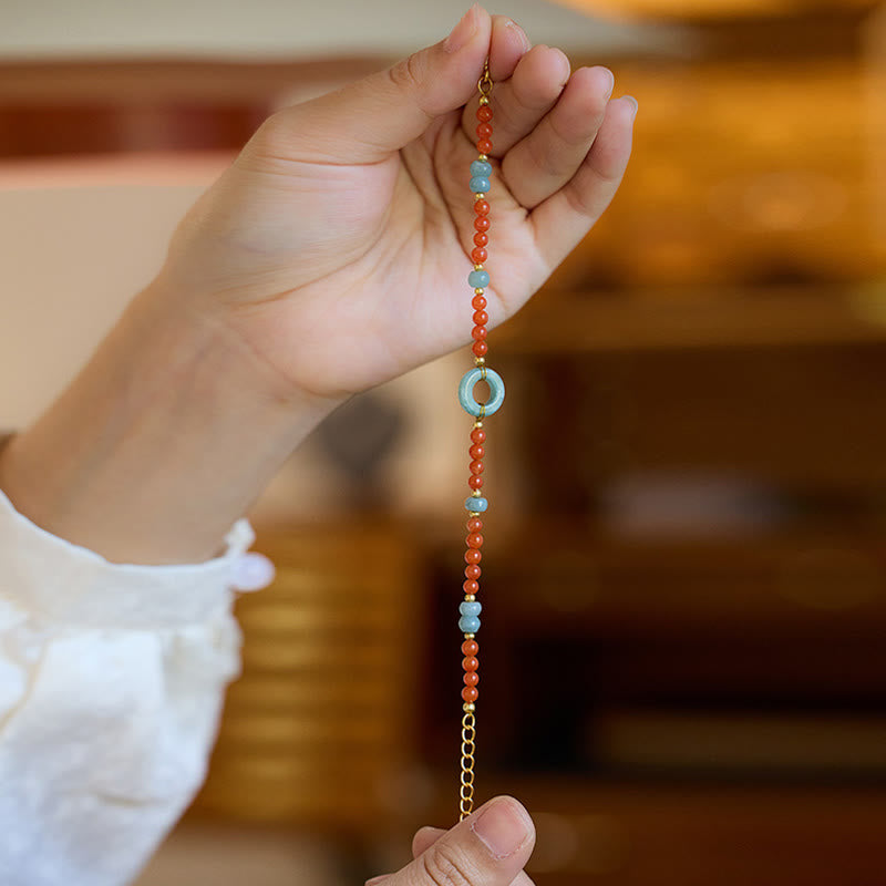 Bracelet en agate rouge naturelle et jade avec boucle de paix pour plus de confiance