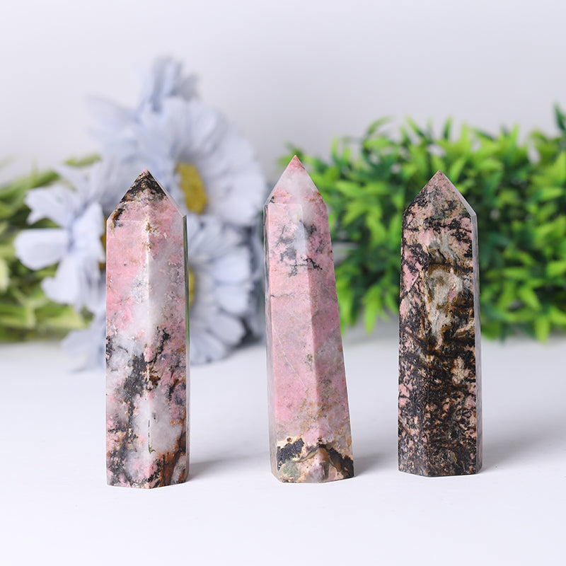 Natural Rhodonite Crystal Tower 2.4-4.5 inch Healing Point