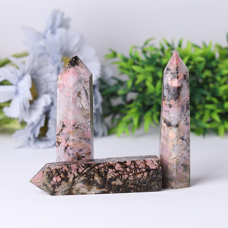 Natural Rhodonite Crystal Tower 2.4-4.5 inch Healing Point