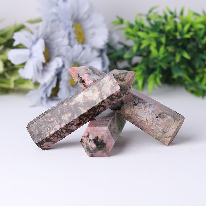 Natural Rhodonite Crystal Tower 2.4-4.5 inch Healing Point