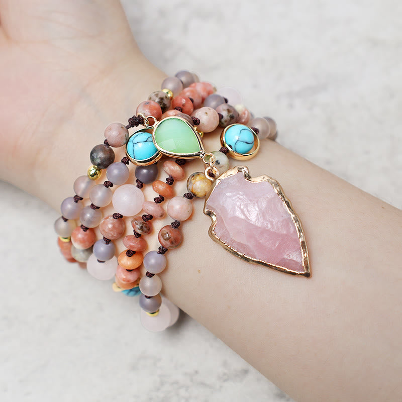 Collier en pointe de flèche en quartz rose naturel pour la guérison et l'amour