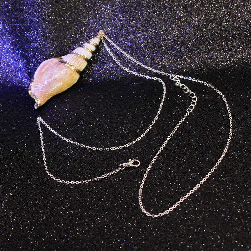Collier spirituel porte-bonheur en coquillage de conque Shankha naturel