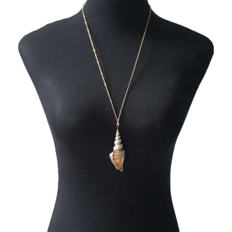 Collier spirituel porte-bonheur en coquillage de conque Shankha naturel