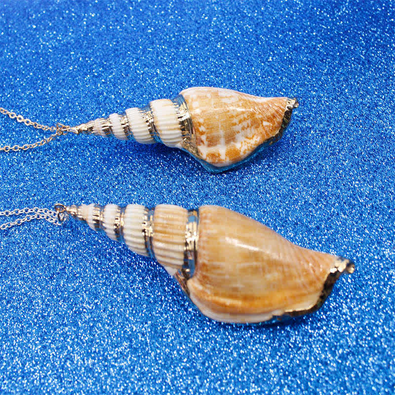 Collier spirituel porte-bonheur en coquillage de conque Shankha naturel
